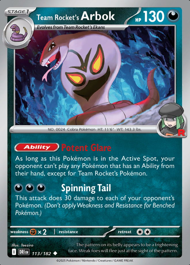 Team Rocket's Arbok Reverse Holo 113 (DRI)