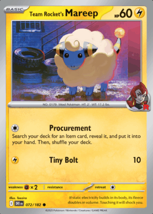 Team Rocket’s Mareep Reverse Holo 072 (DRI)