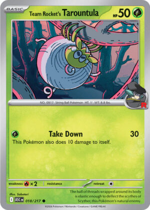 Team Rocket's Tarountula Reverse Holo -Energy pattern 018 (ASC)