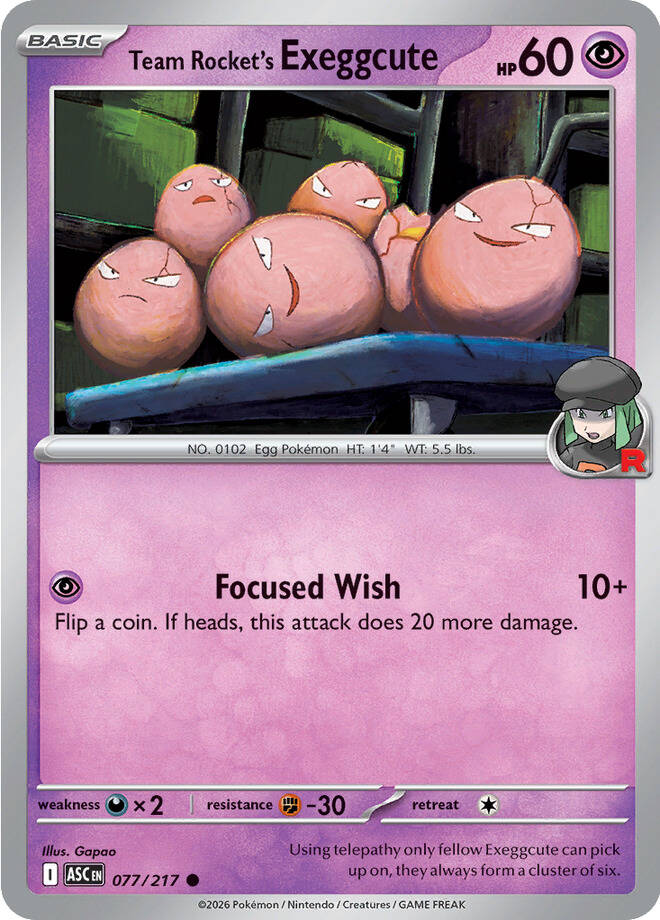 Team Rocket's Exeggcute Reverse Holo -Energy pattern 077 (ASC)