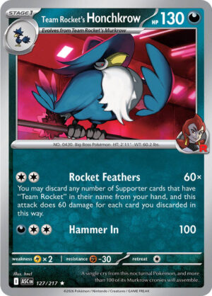 Team Rocket's Honchkrow Reverse Holo -Energy pattern 127 (ASC)